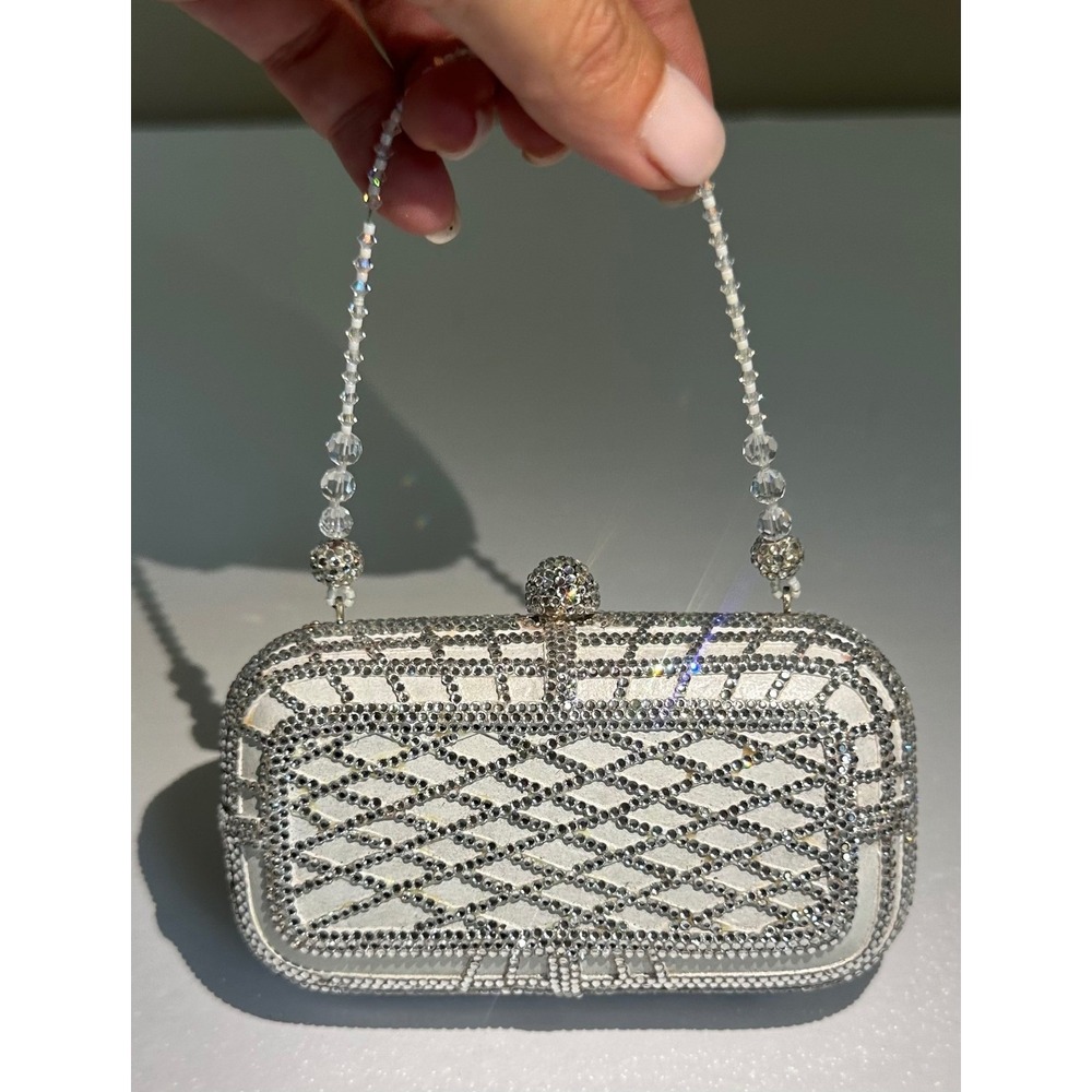 Tatiana Zinovoy Mini Rhinestone Minaudiere Purse White Silver Crystals Bridal